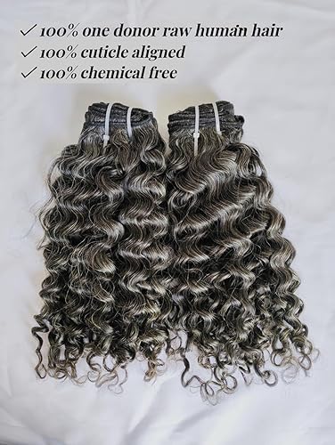Miniatura 2 de Paquetes de cabello humano rizado sin procesar, color gris sal y pimienta, paquetes de cabello rizado gris Jerry, 50% gris, mezcla de color negro,