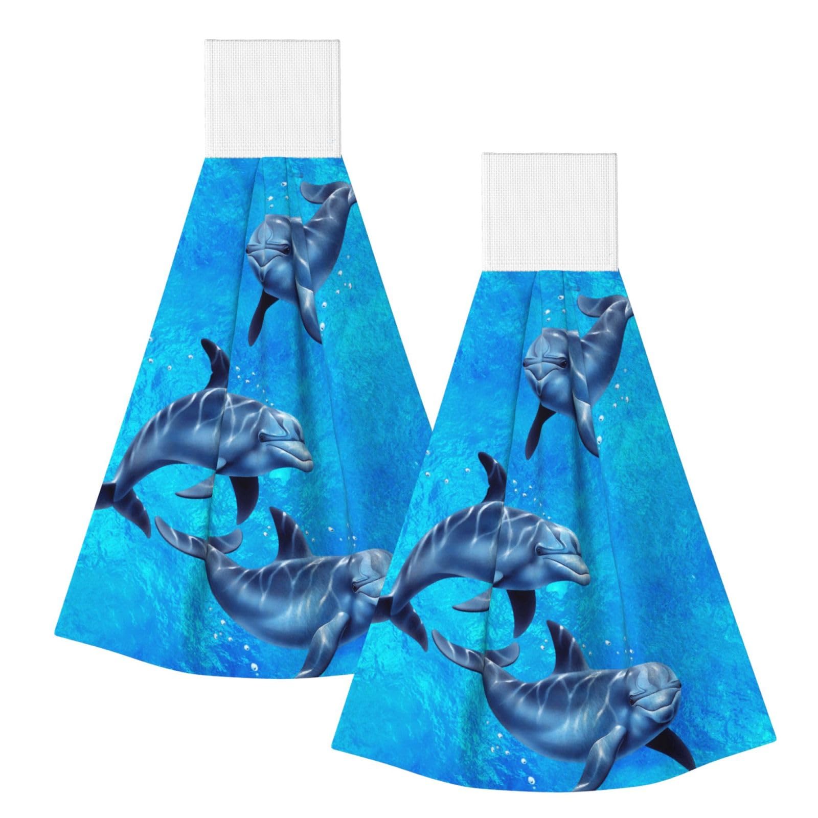 DOPKLNA Dolphins, 2 Pcs Hanging Coral Fiber Hand Towels for Bathroom, Absorbent Kitchen Towels