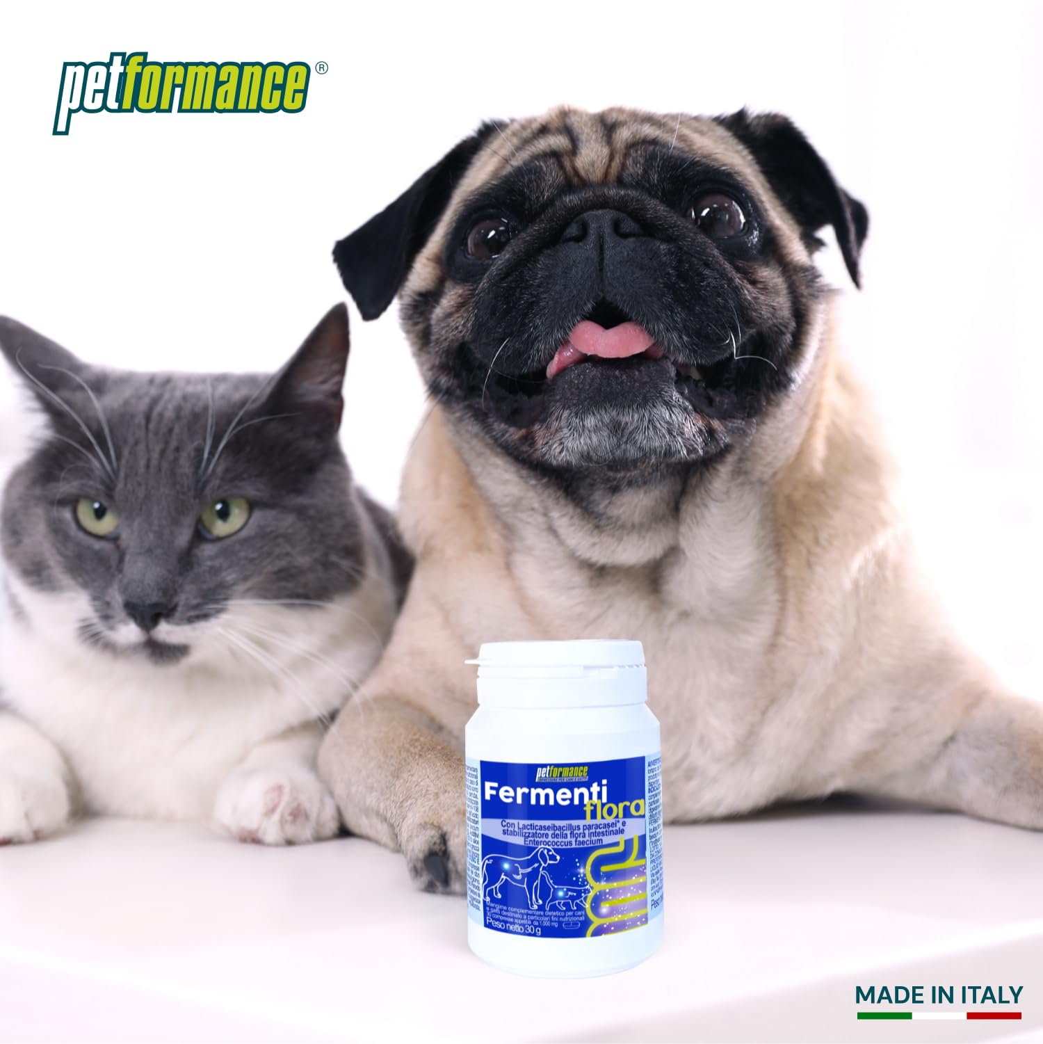 PETFORMANCE Fermentiflora – Probiotico, Prebiotico e Postbiotico per Cani e Gatti - Fermenti Lattici con Funzione Digestiva per la Flora Intestinale - 30 Compresse Appetibili