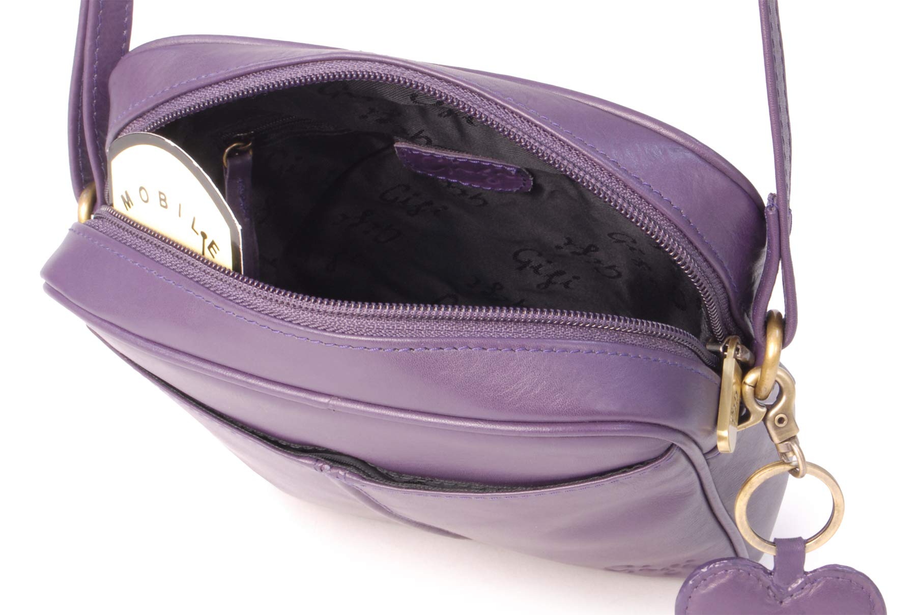 Gigi - Bolso Bandolera Pequeño de Piel Auténtica - Bolsito Cruzado con Correa Ajustabl - Bolso de Mano para Mujer - Othello 22-29
