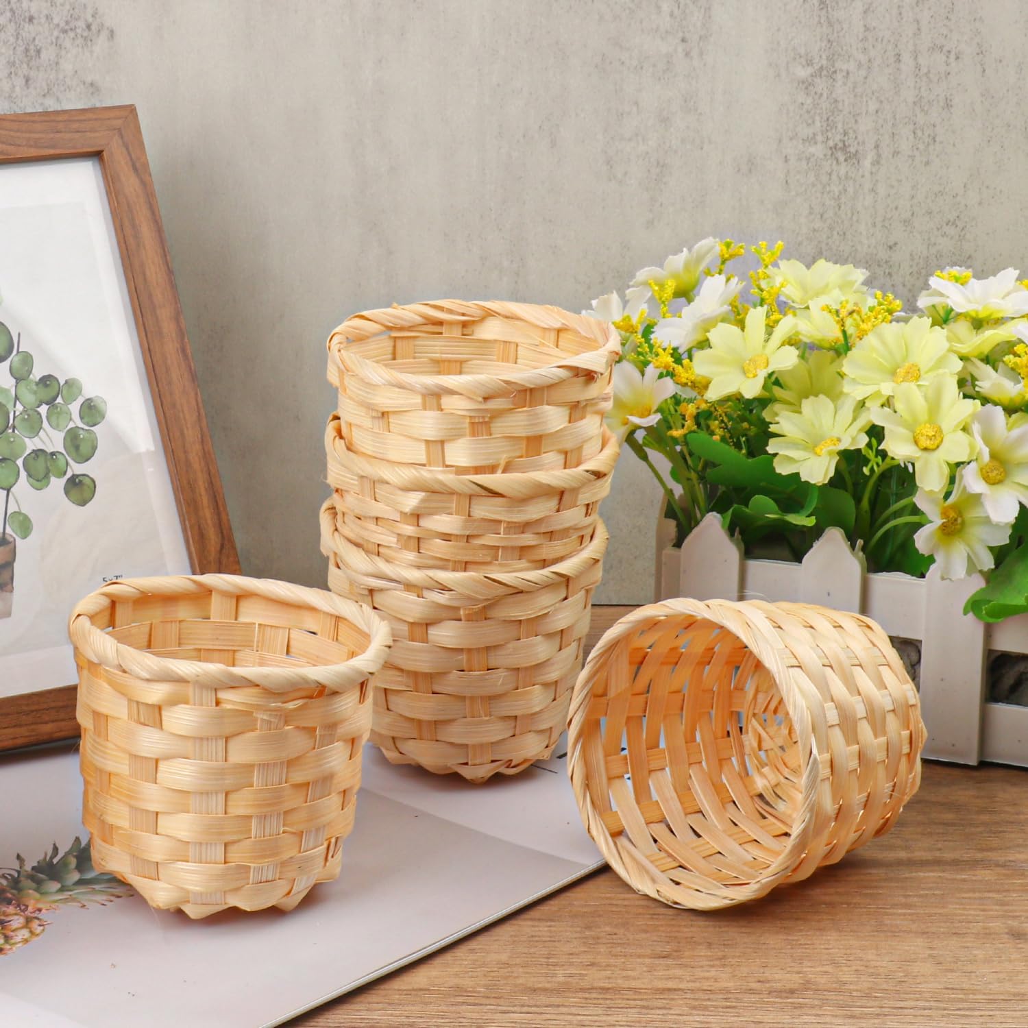 36 Pack 3.54 Inch Round Small Bamboo Woven Basket, Round Mini Bamboo Woven Fruit Baskets for Kitchen, Restaurant, and Holiday Decor