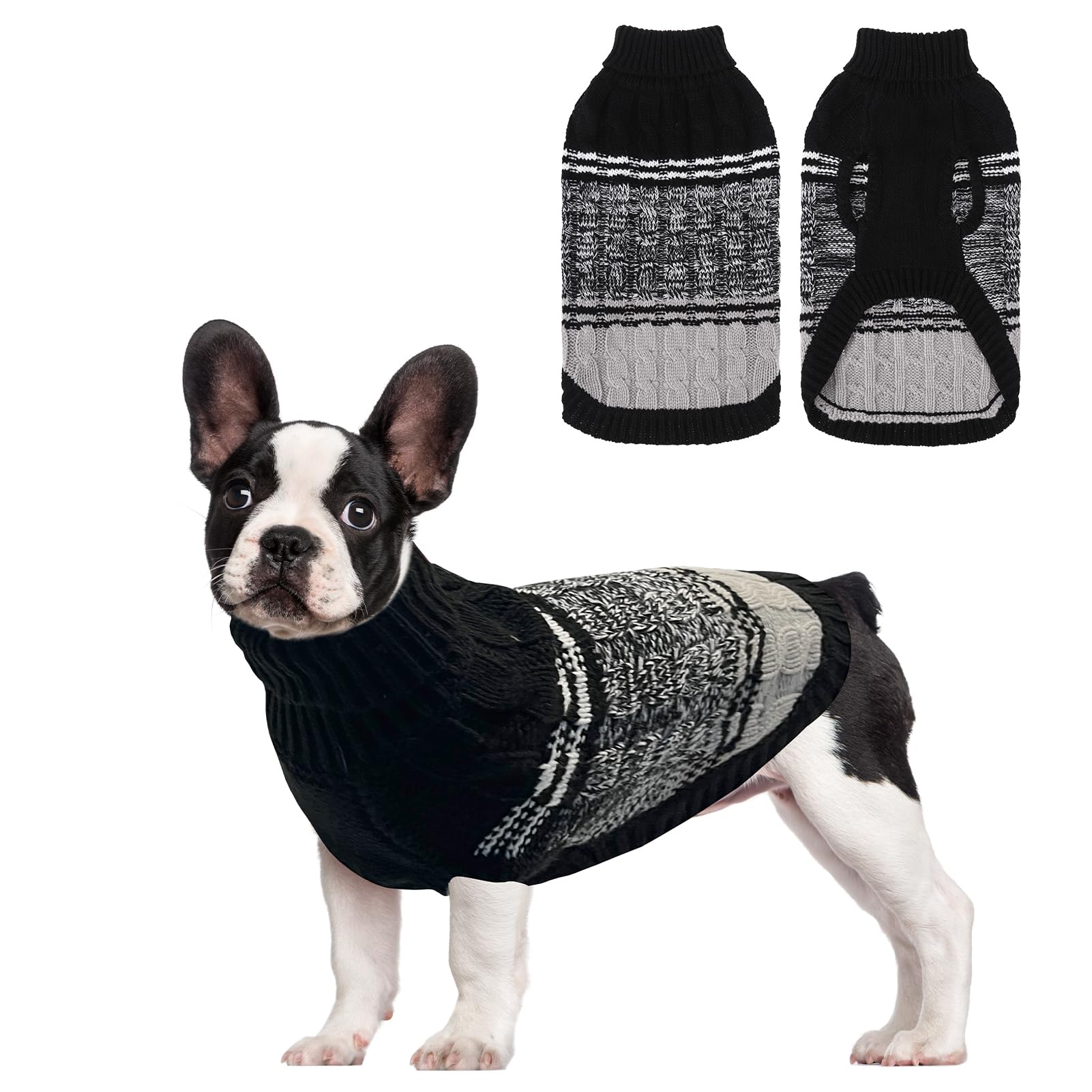 Mihachi Soft Warm Dog Sweater, Cold Weather Turtleneck Knitted Pullover Dog Clothes Costume with Leash Hole for Cats &amp; Puppies, Black S