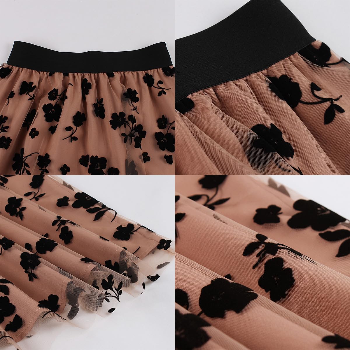 Odizli Rockabilly, gonna in tulle da donna, stile vintage, elasticizzata, a vita alta, con stampa a cuore, linea A