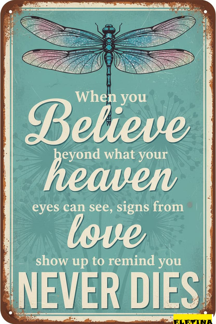 Dragonfly When You Believe Inspirational Tin Sign, 8x12 Inch