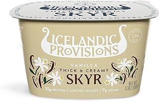 Icelandic Provisions 5.3oz Traditional Skyr Yogurt, Vanilla, Icelandic Cultured Dairy Product With 15g Protein/Serving | Thick & Creamy Texture | More Protein & Less Sugar Than Yogurt