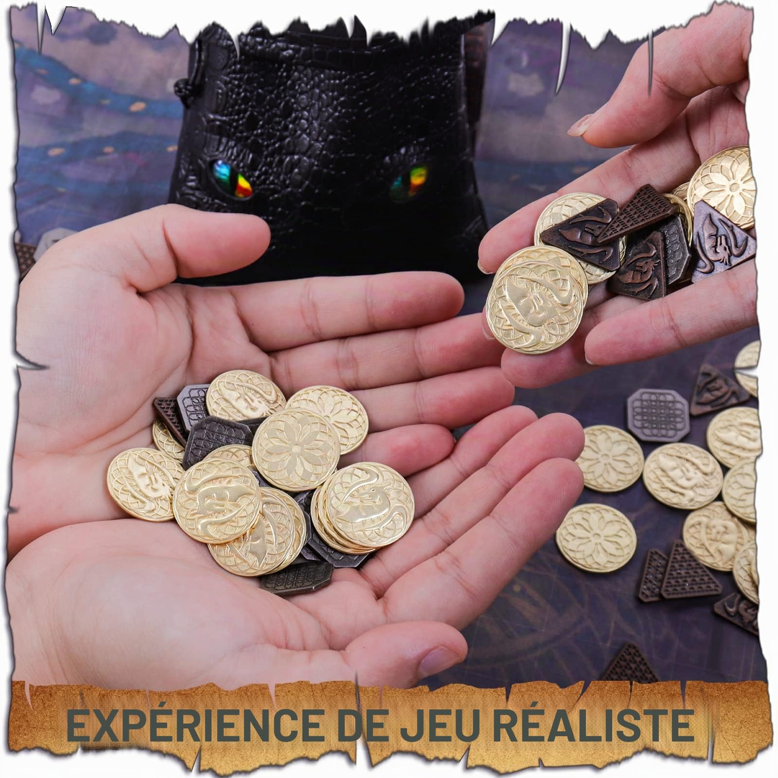 Byhoo 120 pièces en métal, Argent et cuivre pièces du MDN pour RPG, Accessoires du MDN avec Sac en Cuir PU comme Cadeaux du MDN pour JDR