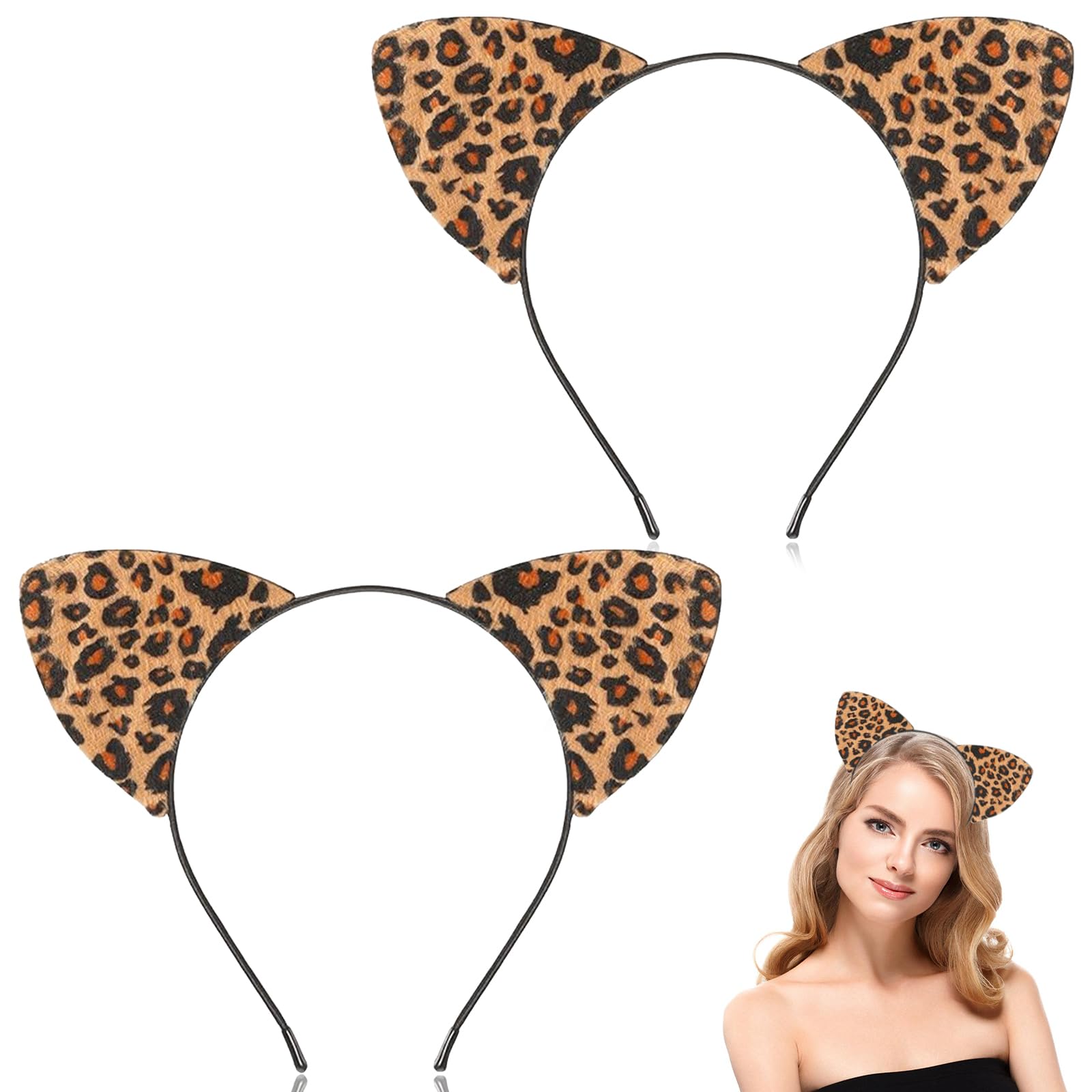Cerchietto Con Orecchie Di Gatto Leopardo Marrone – Fascia Pelosa Per Cosplay E Halloween