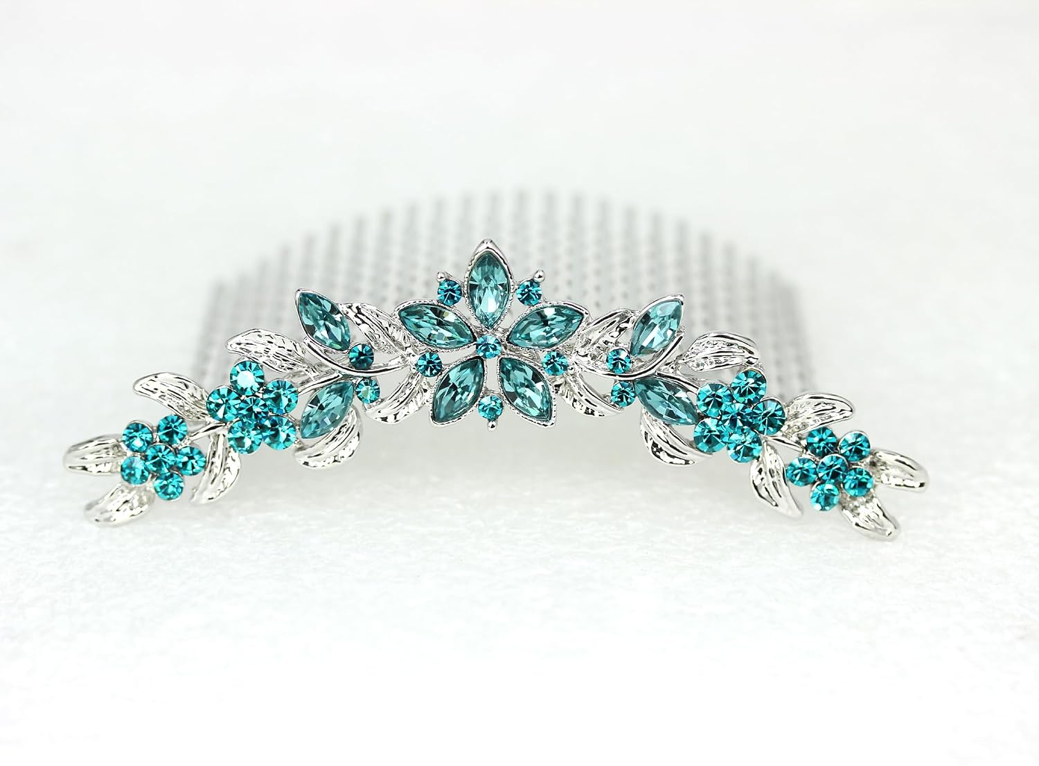 Faship Gorgeous Teal Rhinestone Crystal Floral Hair Comb