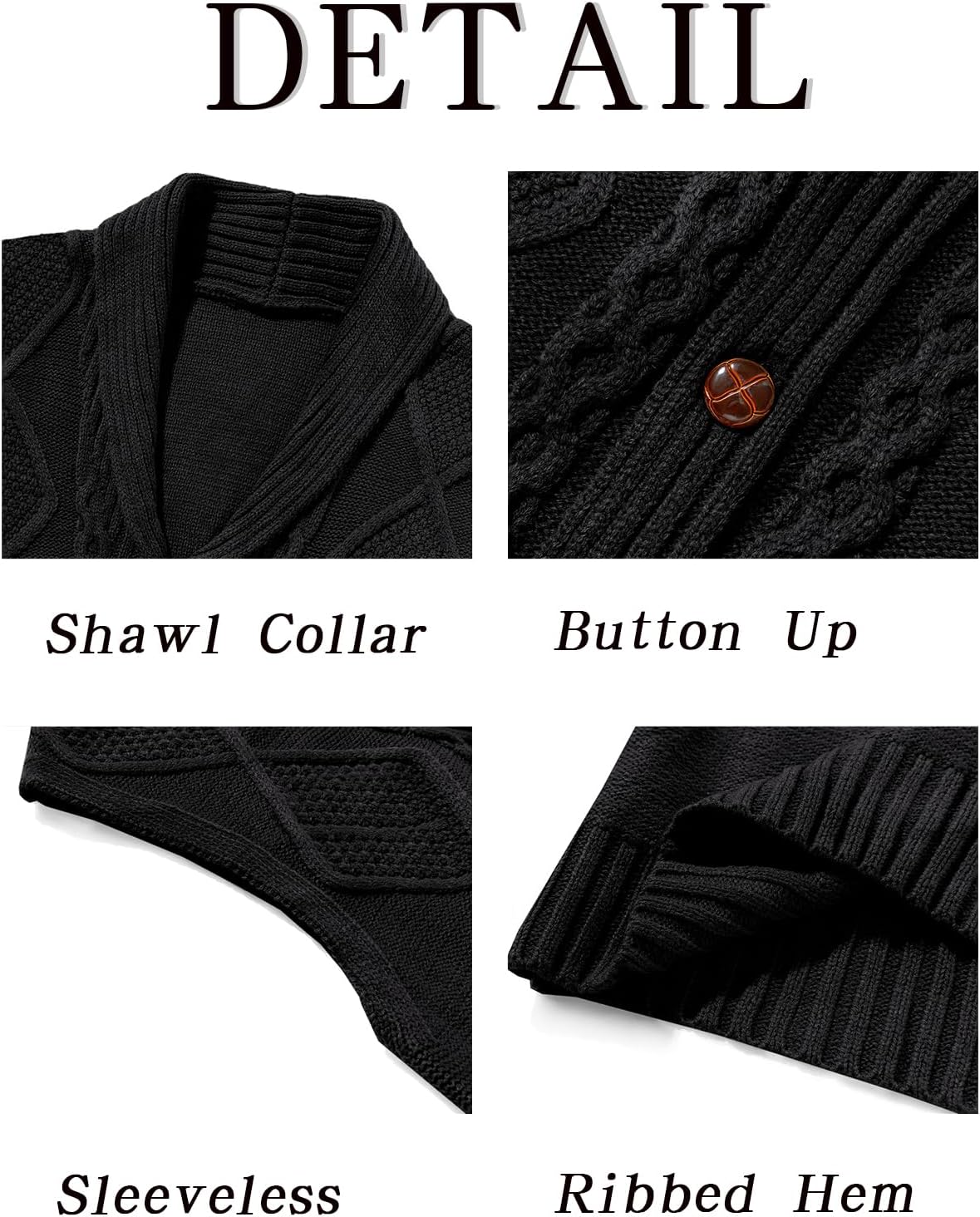 Runcati Mens Cable Knit Sweater Vest Shawl Collar Casual Slim Fit Sleeveless Button Down Cardigan Vest with Pockets - Image 5