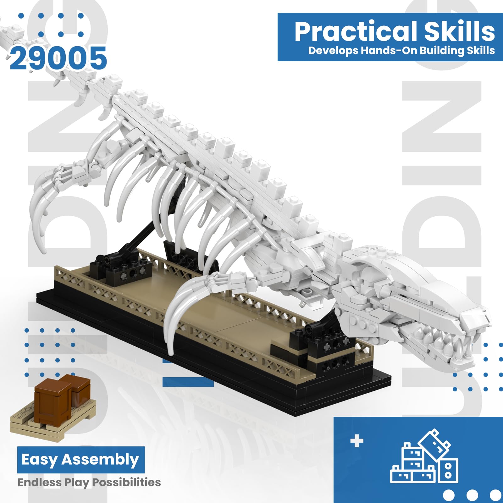 Mould King 29005 - Kit de construcción de Esqueleto de Dinosaurio - Velociraptor Mosasaurus - Bloques de construcción con Base - Regalos de colección para Adultos (1418 Piezas)