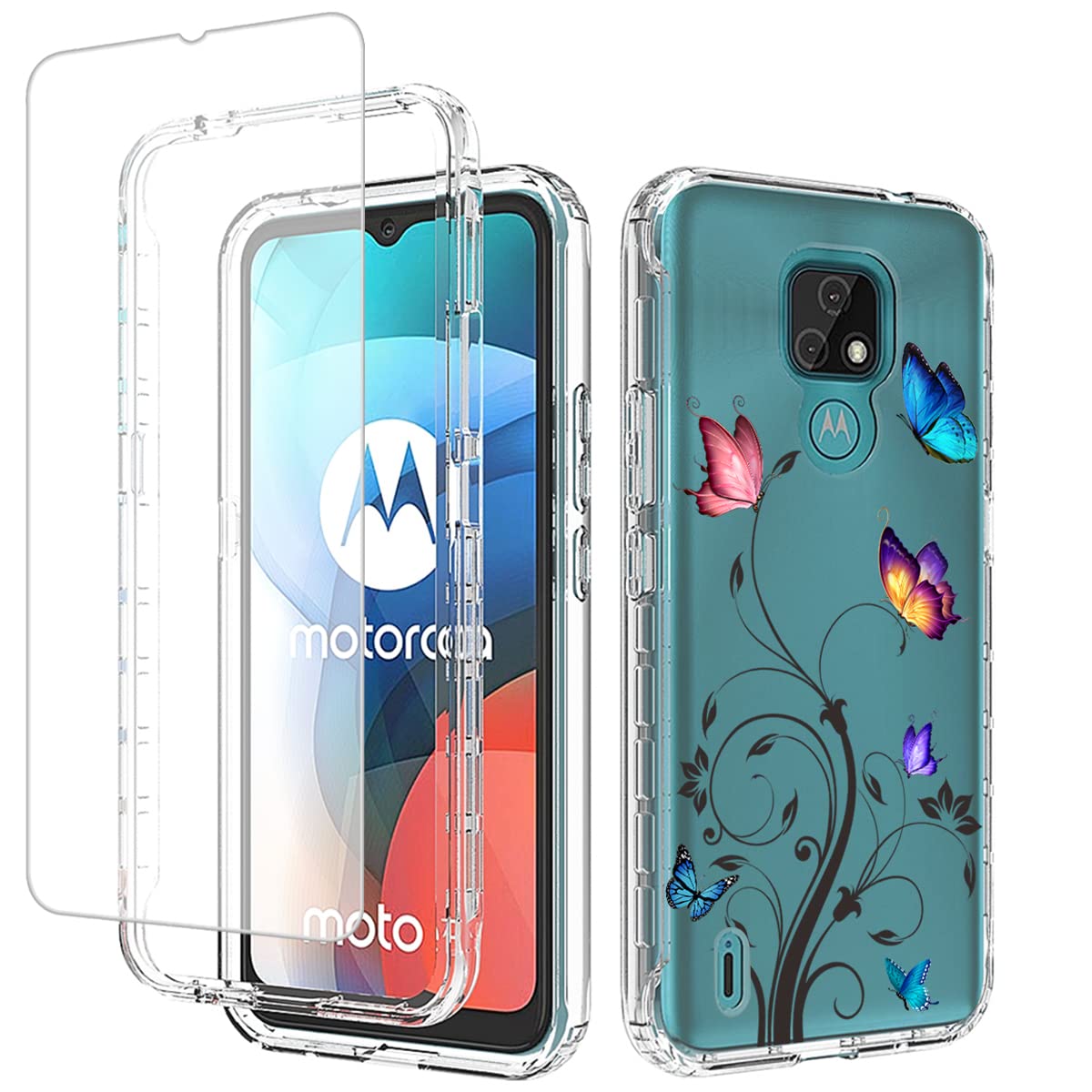 Custodia Motorola Moto E Custodia Rigida Con Vetro Temperato Per Motorola Moto E (2020) / E7 - Antiurto, Multicolor Replica Targa Moto