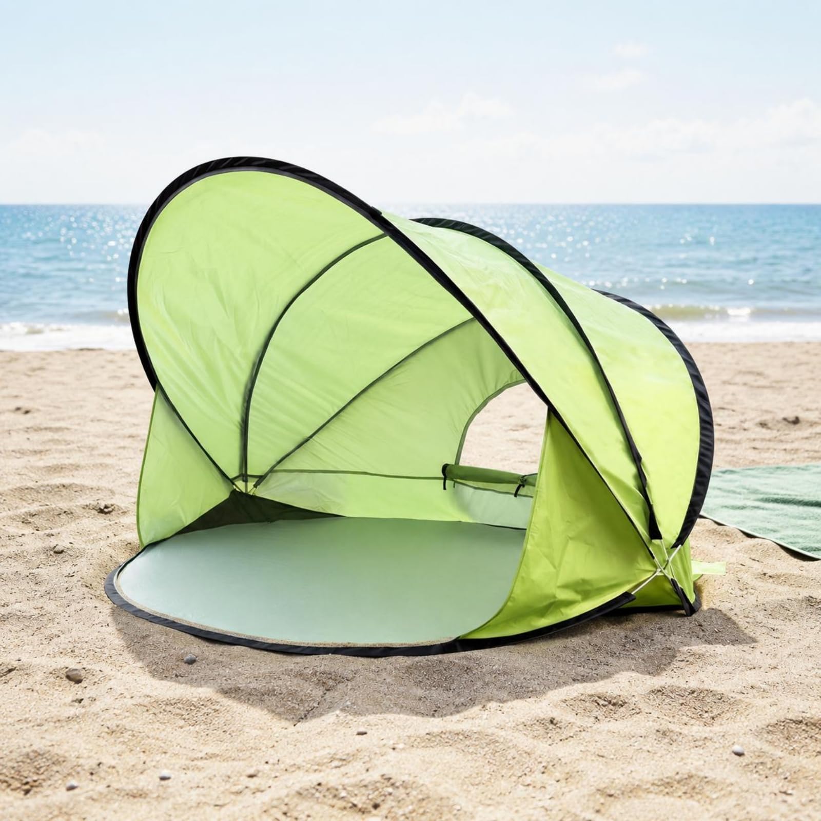 Tienda splegable Apertura Instantánea Toldo Plegable Playa Fácil Instalación Paraviento Playa para Libre, Blanco Arroz