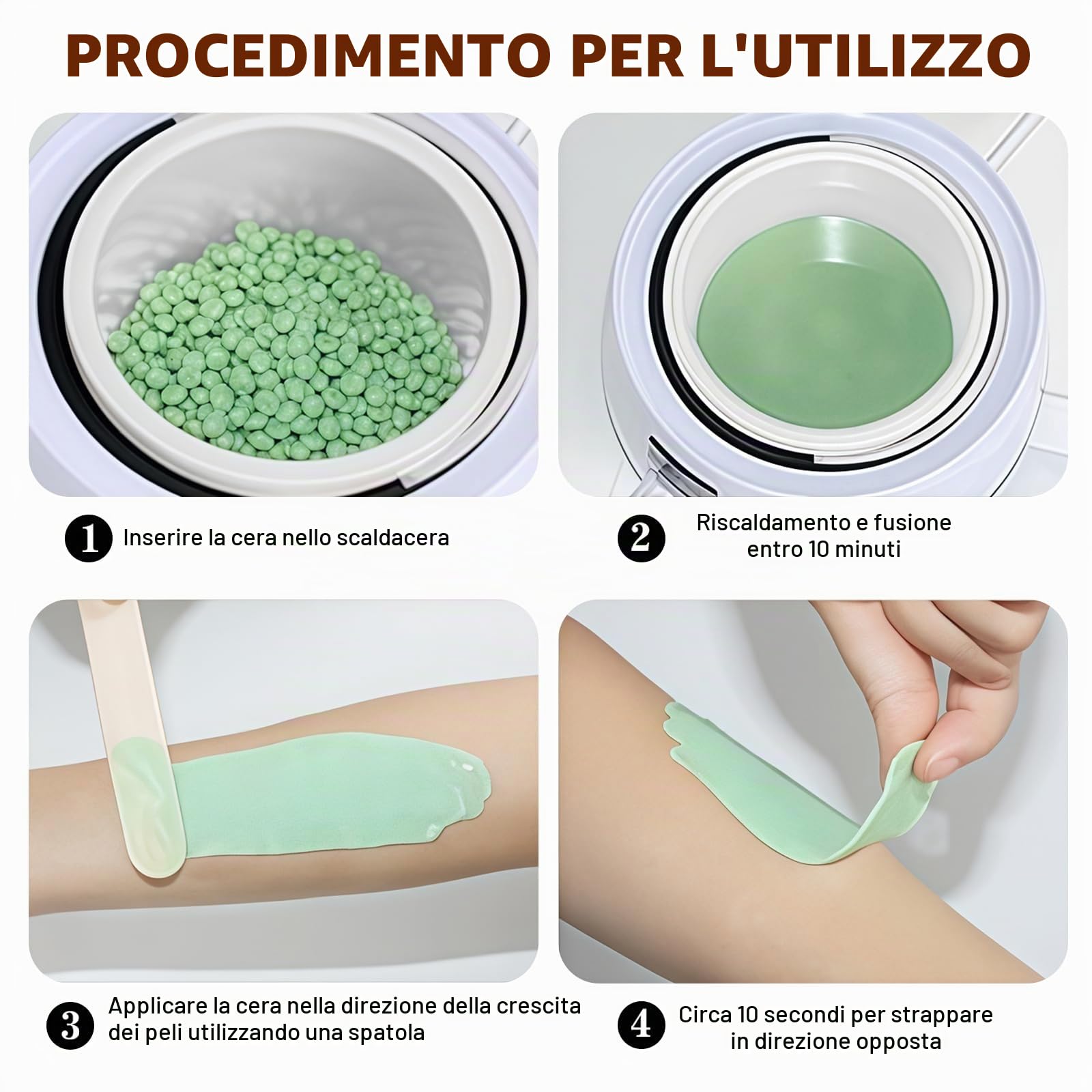 Scaldacera, 500 ml, macchina per la fusione della cera, 100 W, regolazione automatica della temperatura, cera calda per la depilazione, colore bianco, per uso domestico