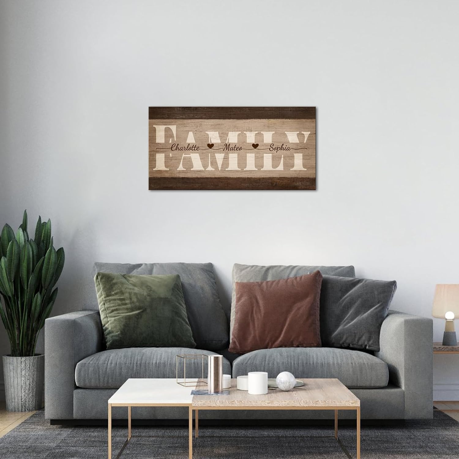 iLOOKLiKE Personalized Family Sign with Names Wall Art for Home Decor Custom Multi Name Canvas Poster Print Framed Rustic Gifts for Housewarming Anniversary Living Room 12x24inch