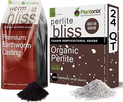 Worm Bliss (2 galones) + Perlite Bliss (24 cuartos de galón) – Fundición de gusano y perlita orgánica con certificación OMRI para plantas, flores y