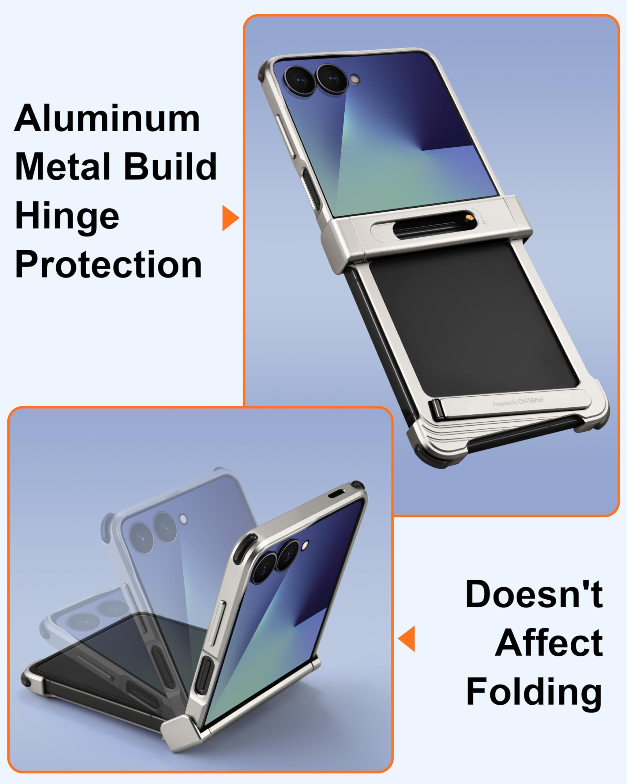 Custodia per Samsung Galaxy Z Flip 7, senza cornice, con supporto magnetico, in alluminio, sottile, a dissipazione del calore, antiurto, protettiva, per Samsung Z Flip 7 (argento)