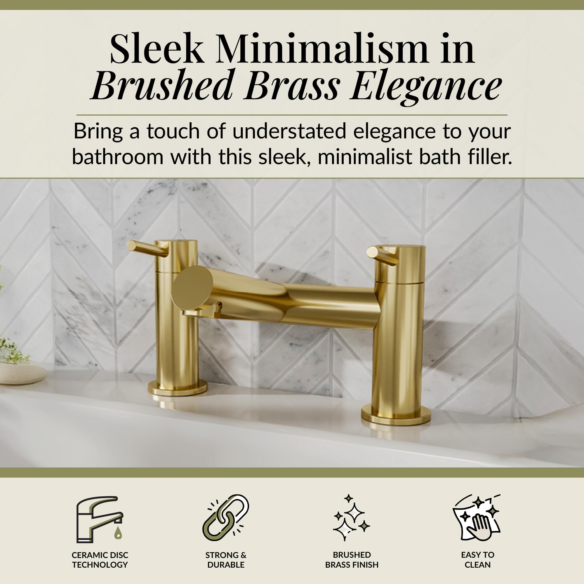 Balterley Bath Filler Tap, Deck Mounted Bathroom Tap Mixer Filler with Dual Lever Handles, Round Body Bathroom Taps - Image 2