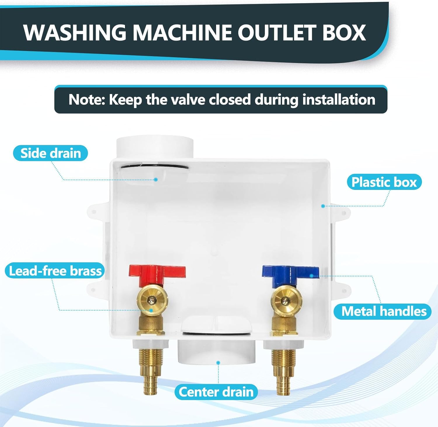 Washing Machine Outlet Box, Center Drain/Side Drain, 1/2 Inch Pex Crimp Inlet x 3/4 Inch MHT Outlet Connection, Laundry Washer Valve Outlet Box