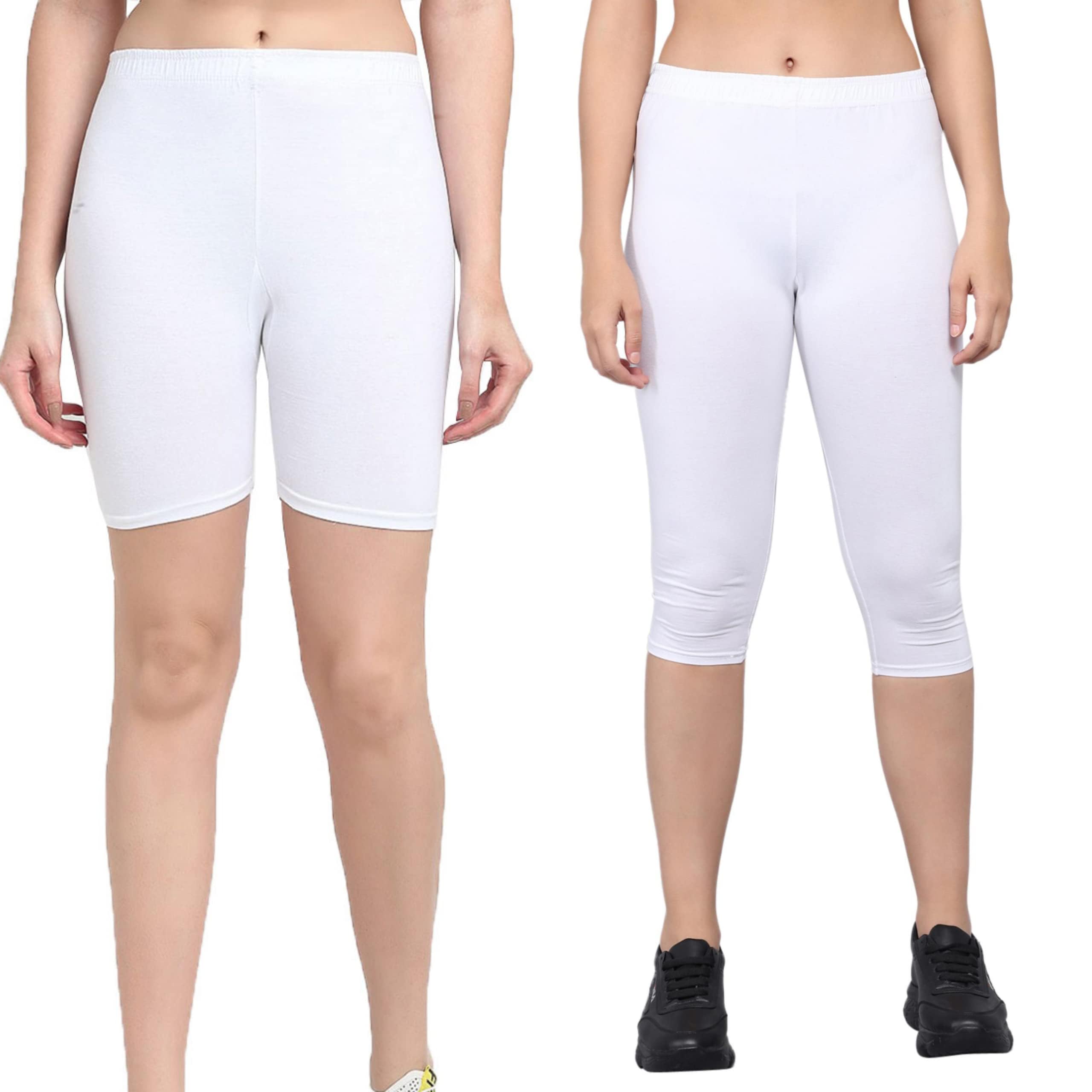 pink shell Women's Cotton Calf-Length-Capri and Cycling Shorts for Gym Wear/Sports Wear Pants | Comfortable & Breathable Fabric | White(C)/White(S) | 42-picture-24