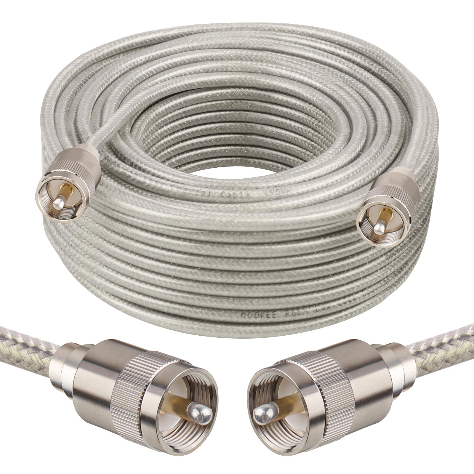 MOOKEERF Cavo coassiale CB, cavo coassiale RG8x, 22,9 m, RG8X con nucleo a trefolo UHF PL259 da maschio a maschio a bassa perdita CB cavo antenna 50 Ohm per radio HAM, analizzatore antenna, carico