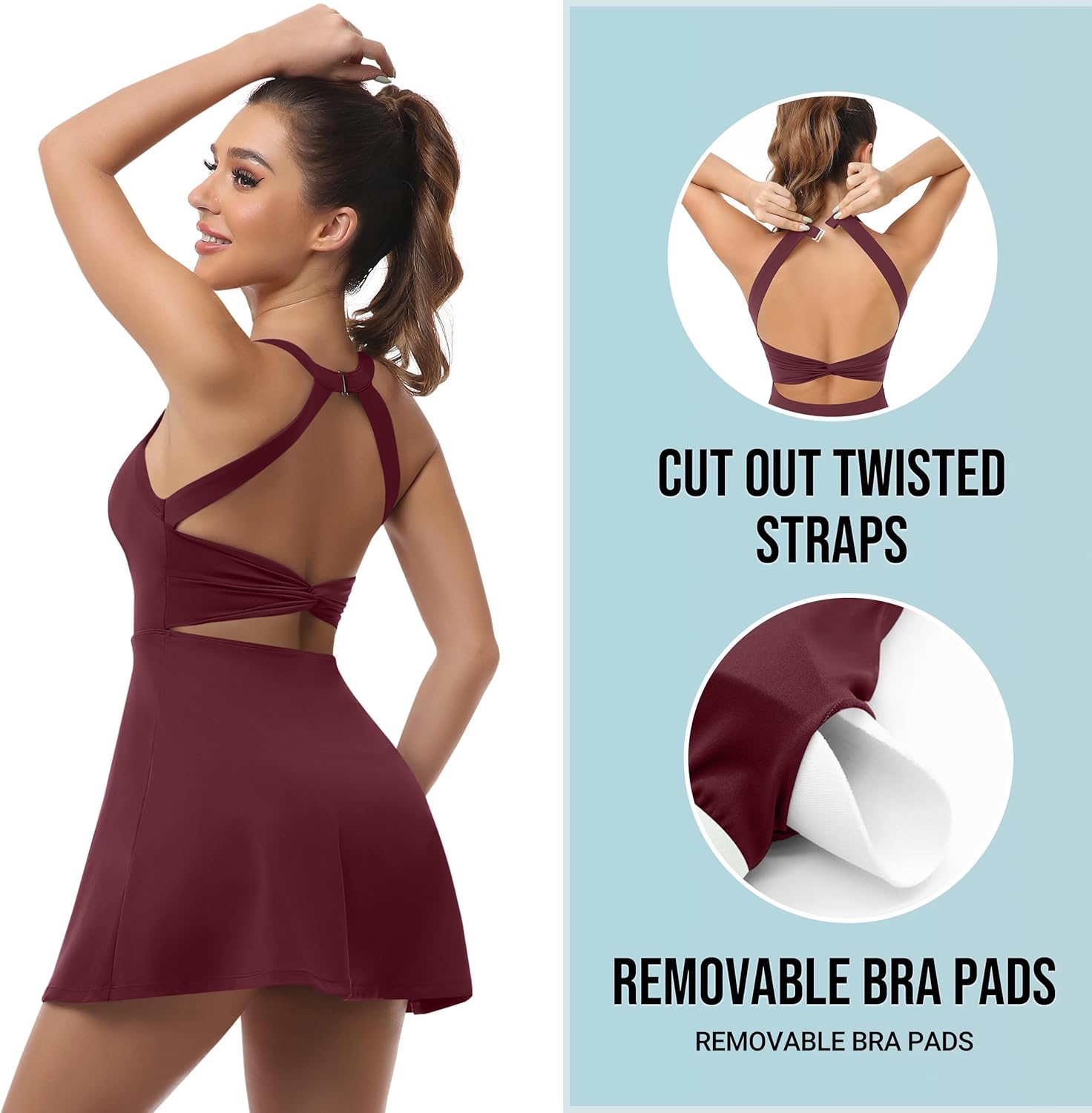 JAFINSY Womens Workout Tennis Dress with Built in Shorts and Bra Athletic Golf Activewear for Exercise - Image 4