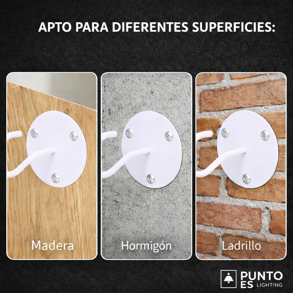 Gancho Techo y Pared Exterior Blanco, Pack 2 Unidades – Soporte para Colgar Plantas, Farolillos y Decoración, Acero Pintado con Tornillos y Tacos Incluidos