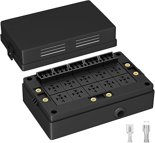 DAIERTEK Caja de relé de fusibles de 12 V, automotriz, 10 ranuras, soporte de relé de 15 ranuras, soporte de fusibles ATCATO, bloque universal de