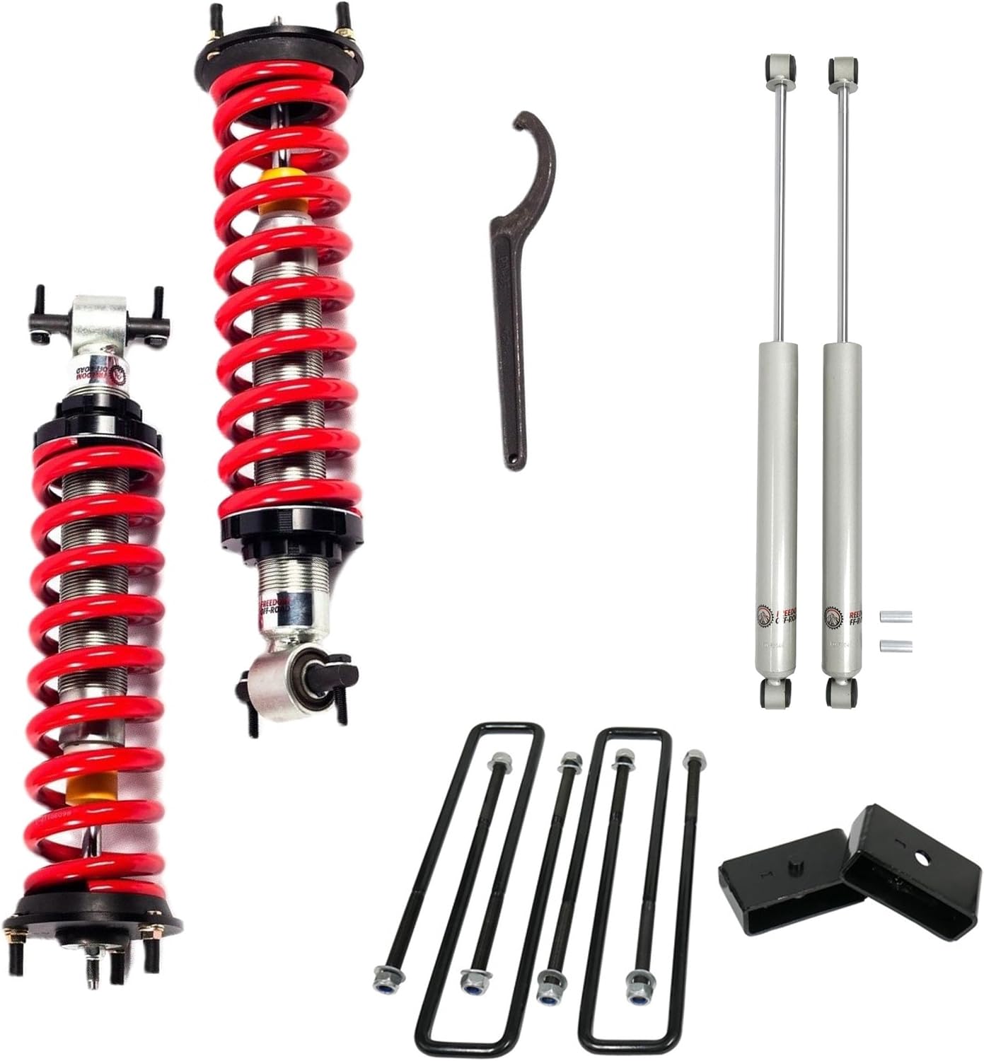 Freedom OffRoad Adjustable Front Coilovers with Rear 3" Lift Block and Shocks Kit