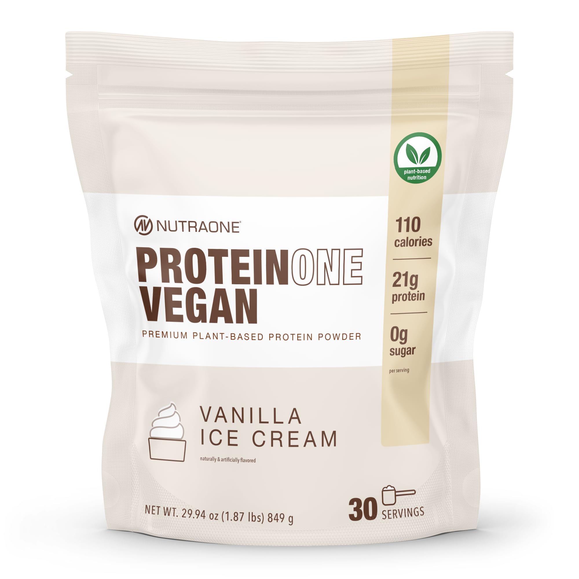 NutraOne ProteinOne Vegan Plant-Based Protein Powder Vegan Protein Powder, Dairy-Free, Pea and Rice Protein (Vanilla Ice Cream)