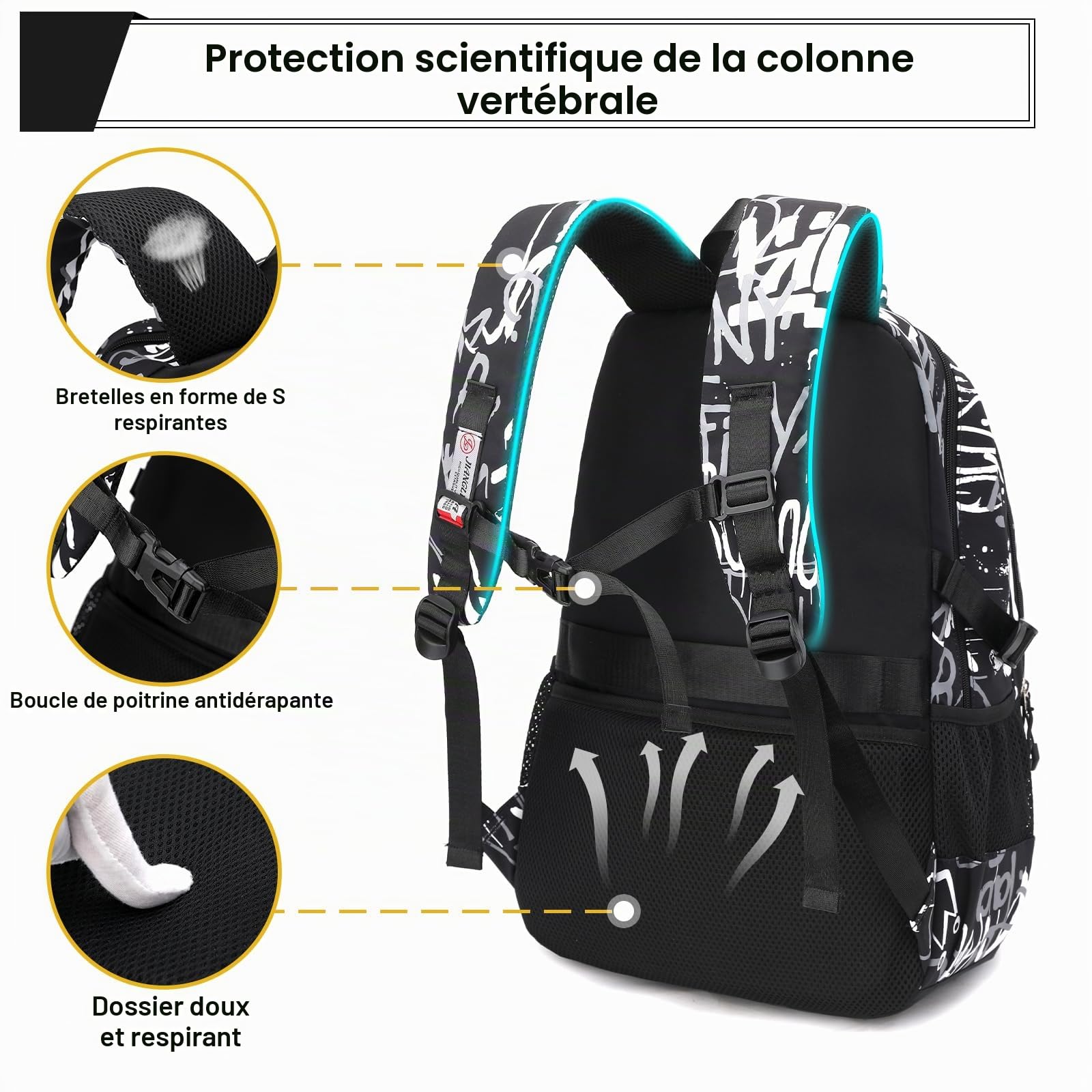 Amythe Sac à Dos College pour Garçons Adolescents Tendance Grande