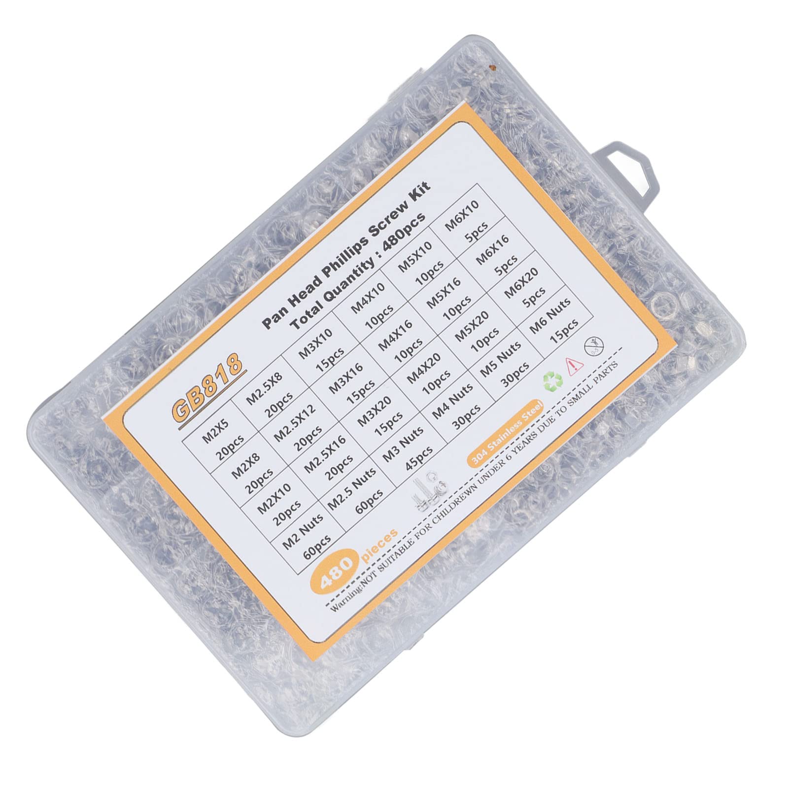 Kit de tuercas y arandelas para tornillos de cabeza plana, de acero inoxidable, 480 piezas, juego variado de herrajes de acero inoxidable 304 con caja de almacenamiento para repara