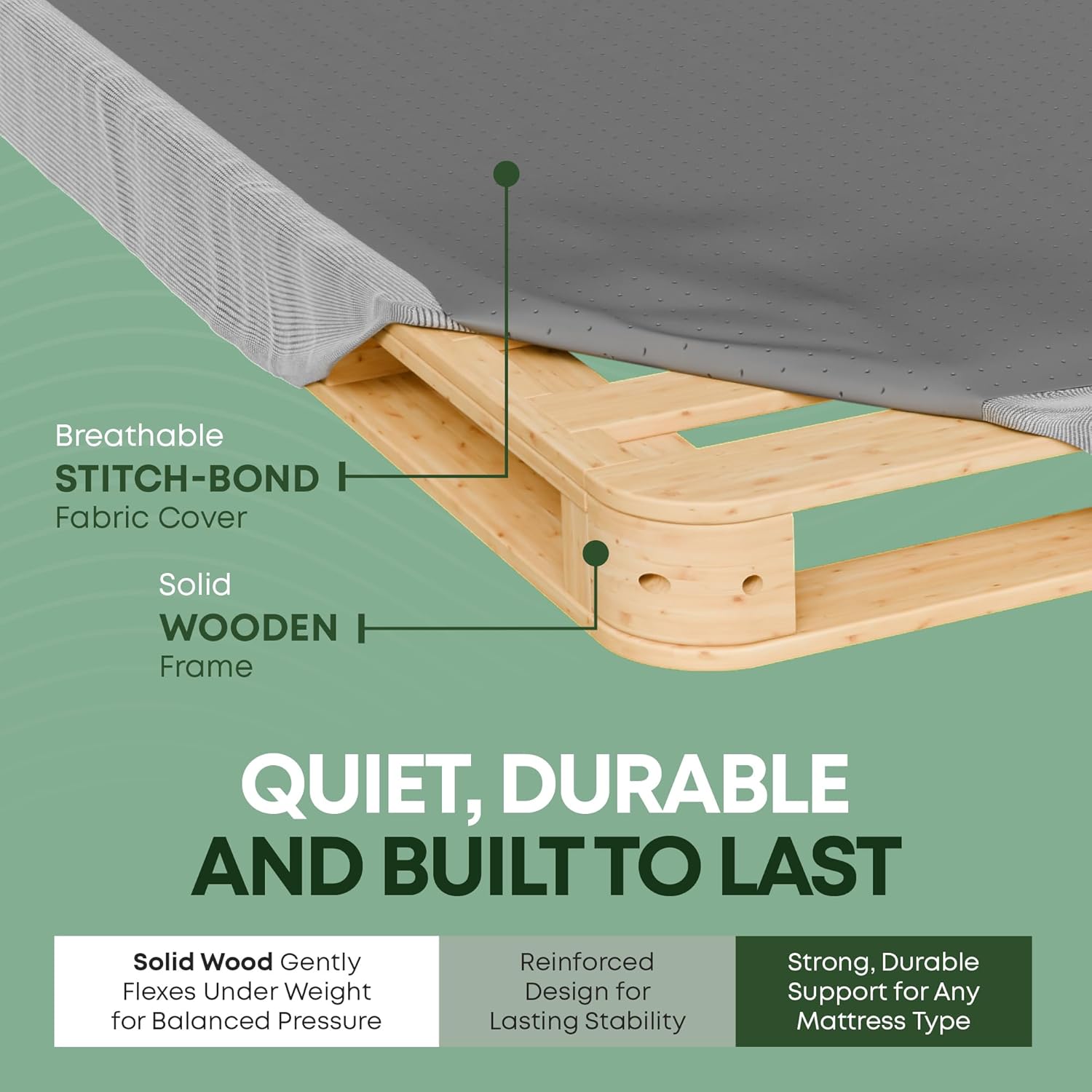 Greaton 4.5” Twin Box Spring Only for Twin Size Bed – Amish-Made in The USA – Solid Wood Mattress Foundation with Stable & Quiet Support – Flat-Packed & Easy Assembly – Grey
