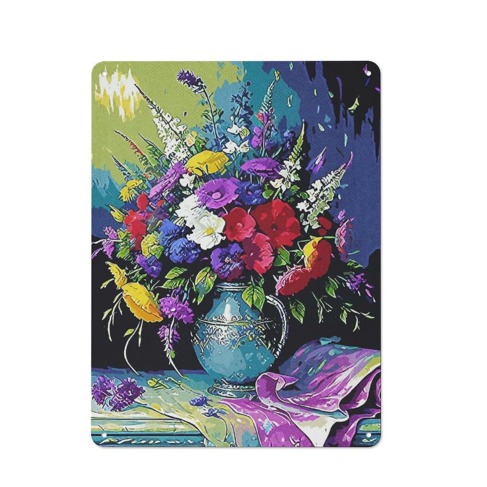 Junmoney Flower Blossoms Tin Wall Plaque 40X30cm With For Man Cave Or Games Room, A New Home Present For Leisure-Room Decor Enthusiasts