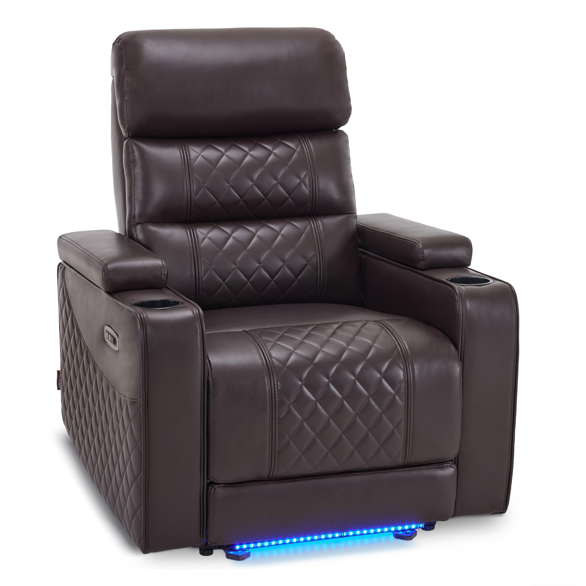 MCombo Power Recliner Chair with Adjustable Headrest, Home Theater Seating with USB & Type-C Port, Armrest Storage & LED Light HTS432SET (Dark Brown, Single Recliner)