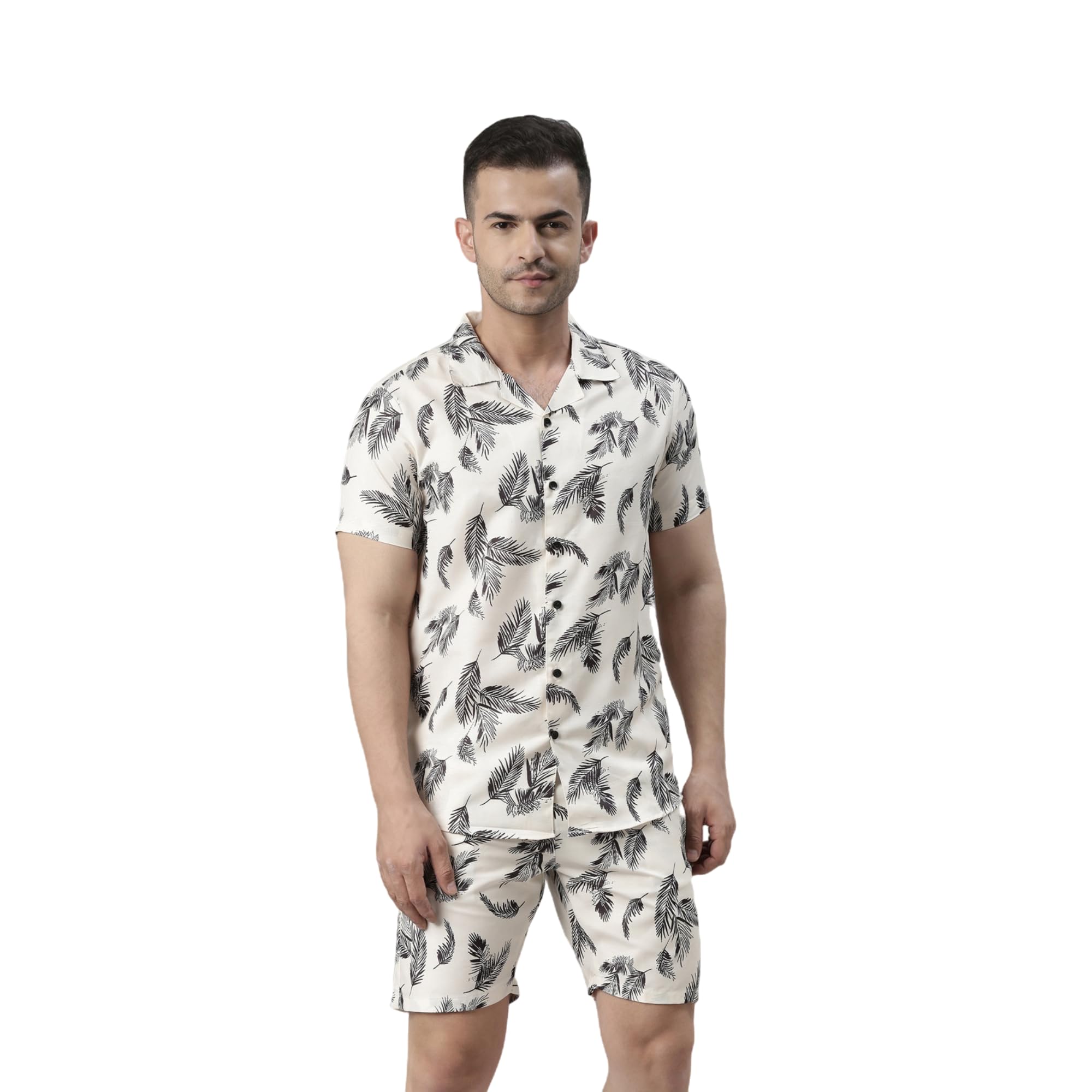 Mens Printed Regular Ivory Color Top & Shorts Set-MNS0144-image-13