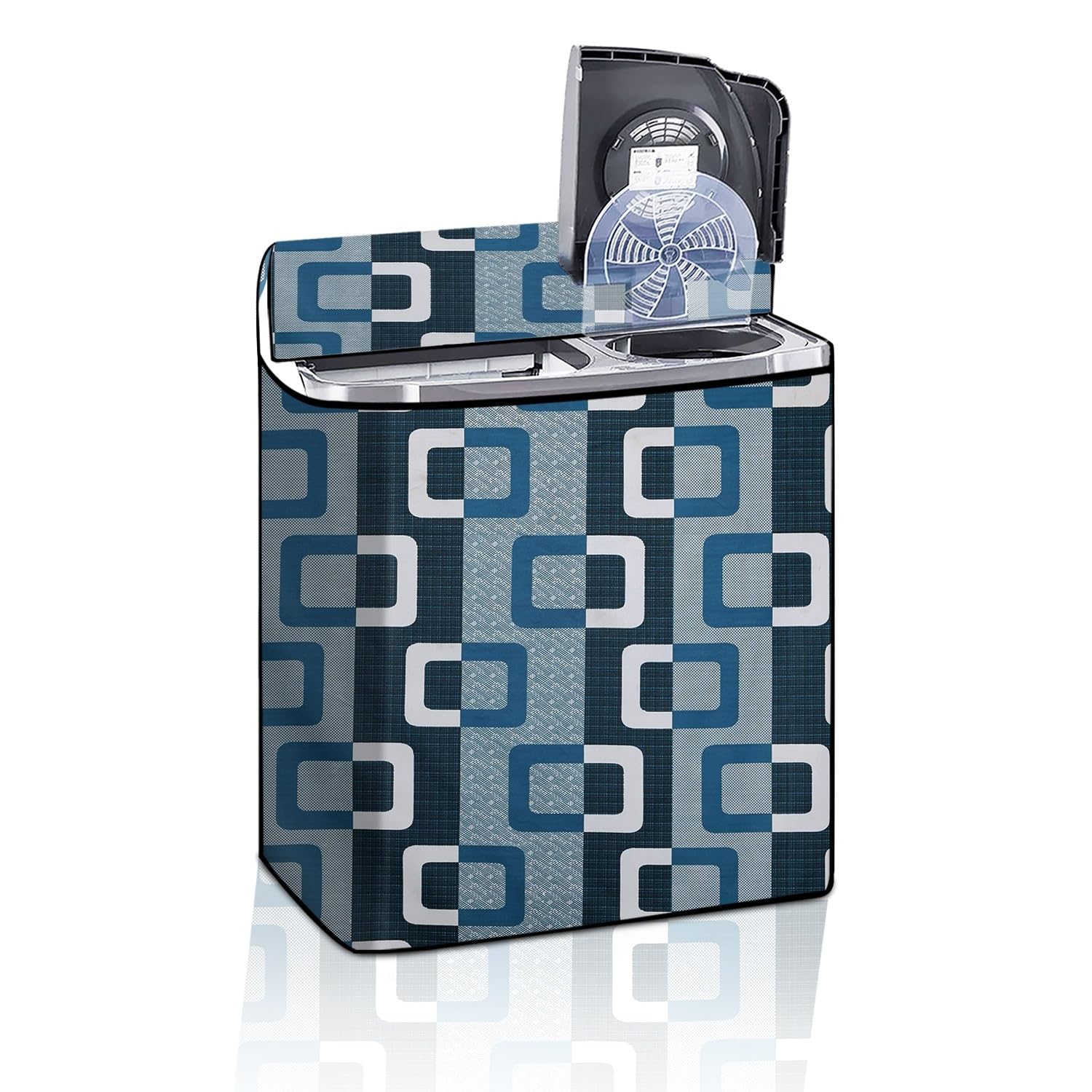 The Furnishing Tree Semi-Automatic Top Load Washing Machine Cover | Waterproof & Dustproof | Easy to Clean | Durable & Washable, Modern Square Geometric Print Polyester (51x84x96.5 CM)