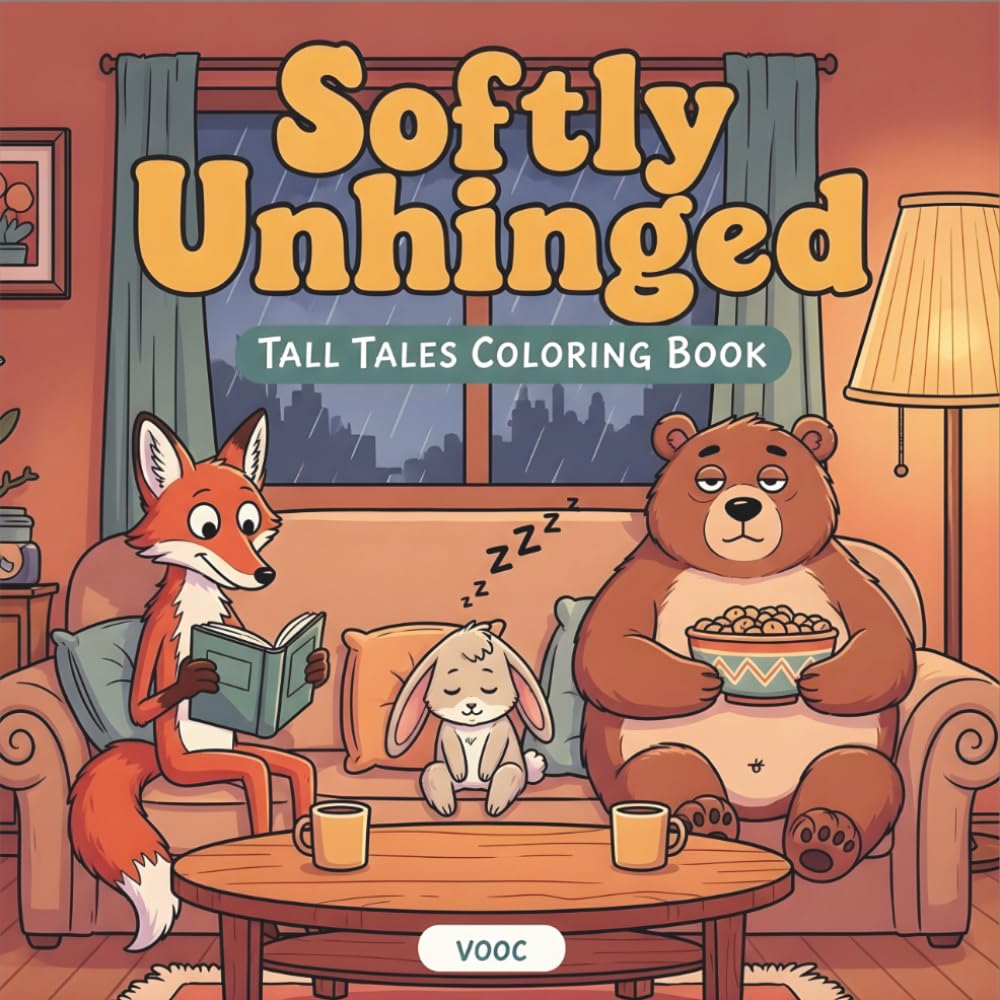 Softly Unhinged: Tall Tales Coloring Book for Adults Featuring Quirky Animal Friends in Funny, Relatable Everyday Scenes Wholesome Gift Relaxation