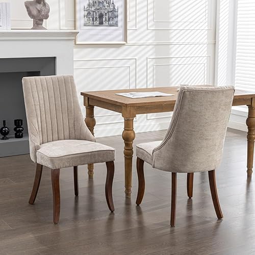 Miniatura 18 de Juego de 2 sillas de comedor, silla auxiliar tapizada con patas curvadas de madera maciza, sillas decorativas de lino modernas para comedor y Estilo