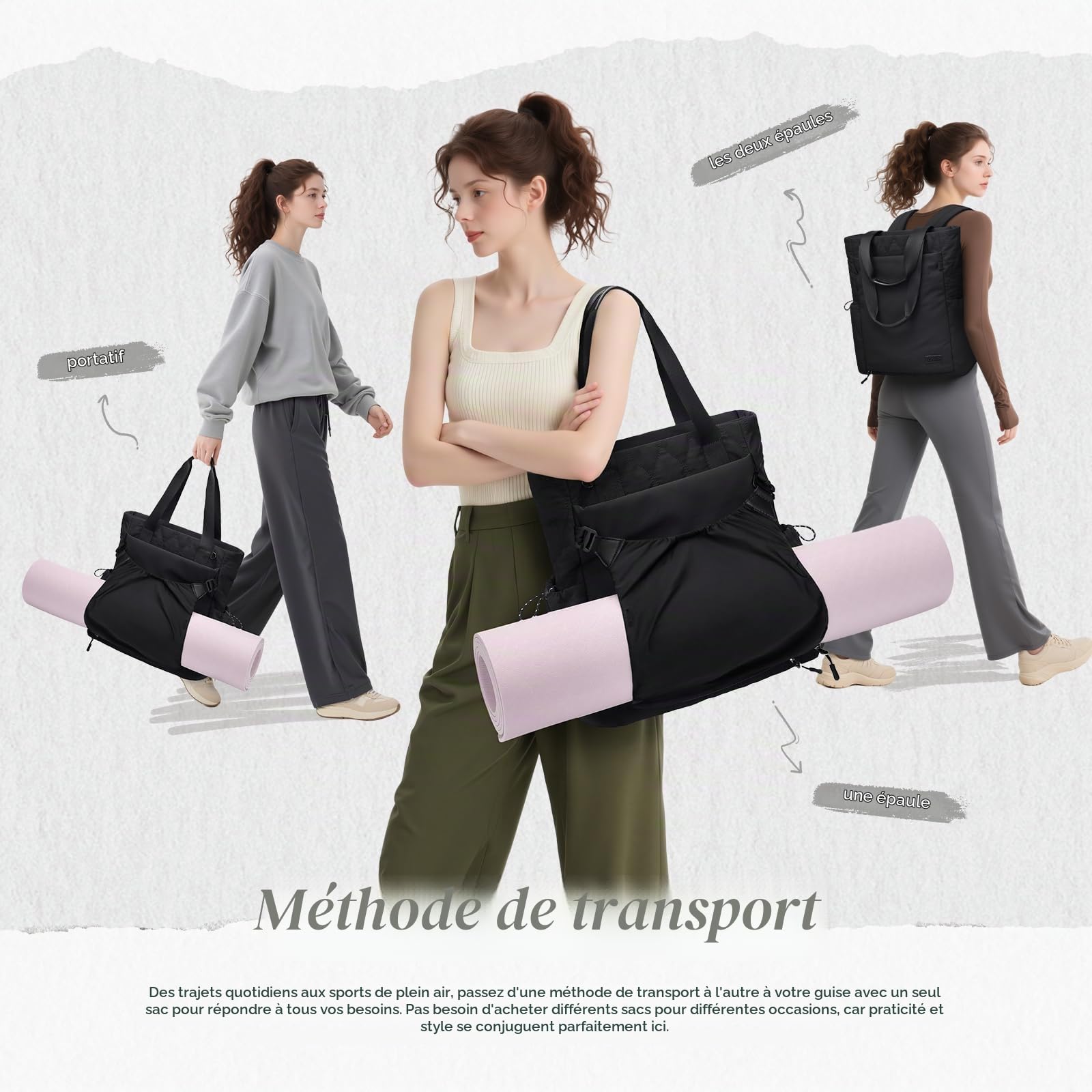 GOLF SUPAGS Sac à Dos Convertible pour Ordinateur Portable Femme, Rangement pour Tapis de Yoga, Sac de Yoga pour Femme, Sac de Fitness Sport, pour les Voyages, Fitness, Yoga et Travail