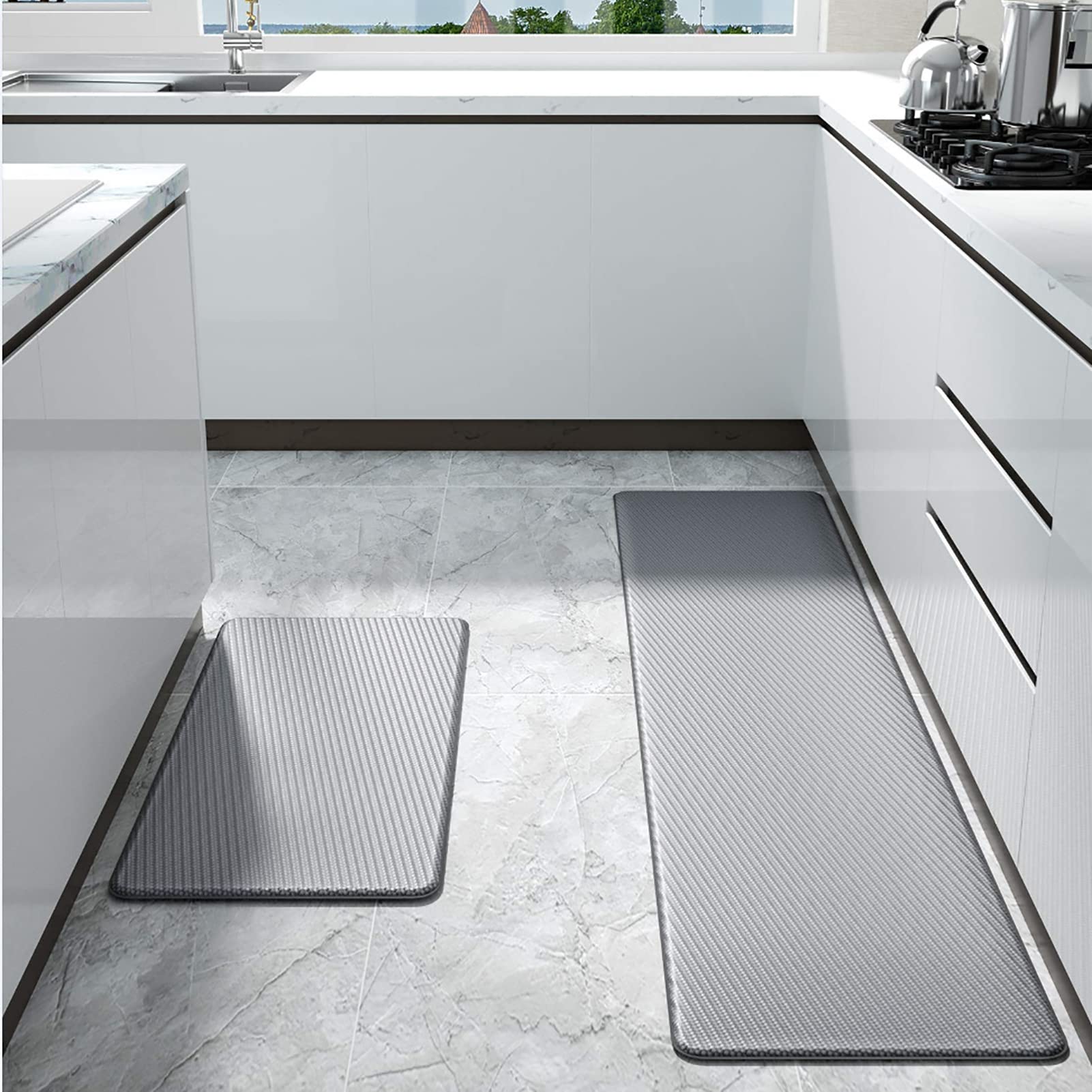 Cushioned Anti-Fatigue Mat, Non-Skid Waterproof Wipeable Thickened Comfort Standing Foam Mat - For Kitchen, Floor, Home, Office, Sink - Size:45cm 180cm, Color:grey