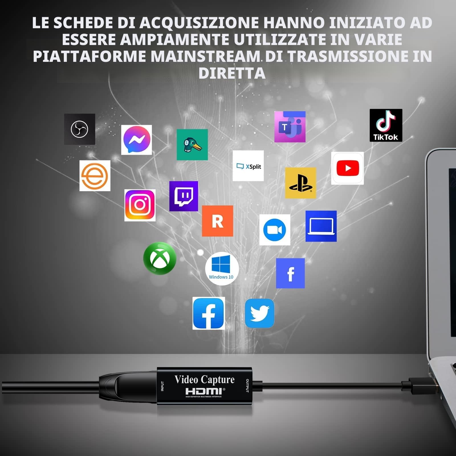 Papeaso scheda acquisizione video, 4K HDMI a USB Game capture card, Full HD 1080p per l'editing di video/giochi/streaming/insegnamento online (nero)