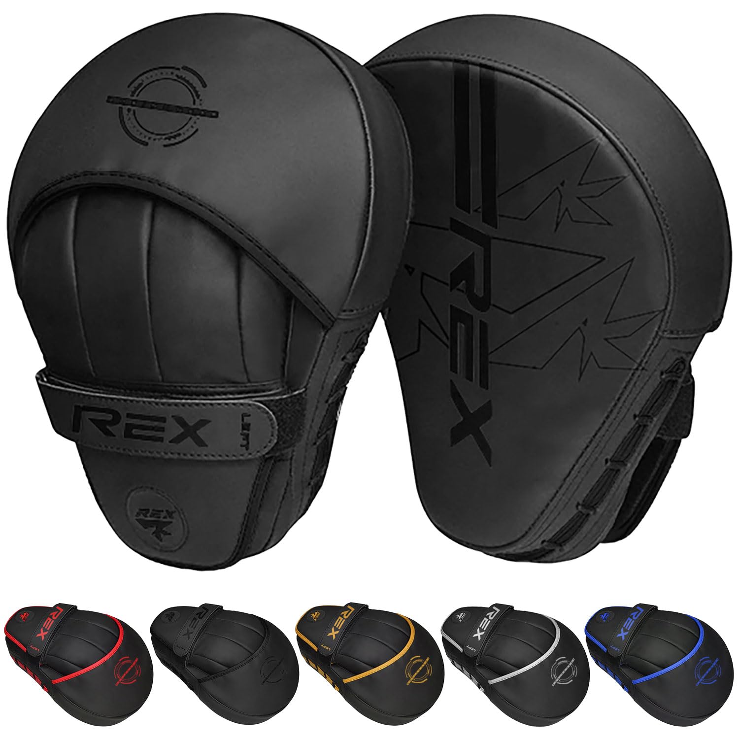 REX Punching Mitts for Men, Women, & Kids, PU Leather Focus Mitts for Martial Arts & Boxing Training, Curved Punch Mitts for Karate, Kickboxing, Krav MAGA, Muay Thai & Taekwondo (Blue)