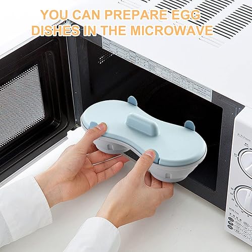 Miniatura 4 de Huevos escalfador microondas cocina huevos, 2 cavidades de silicona comestible doble drenaje poched, microondas huevo escalfador cocina utensilios