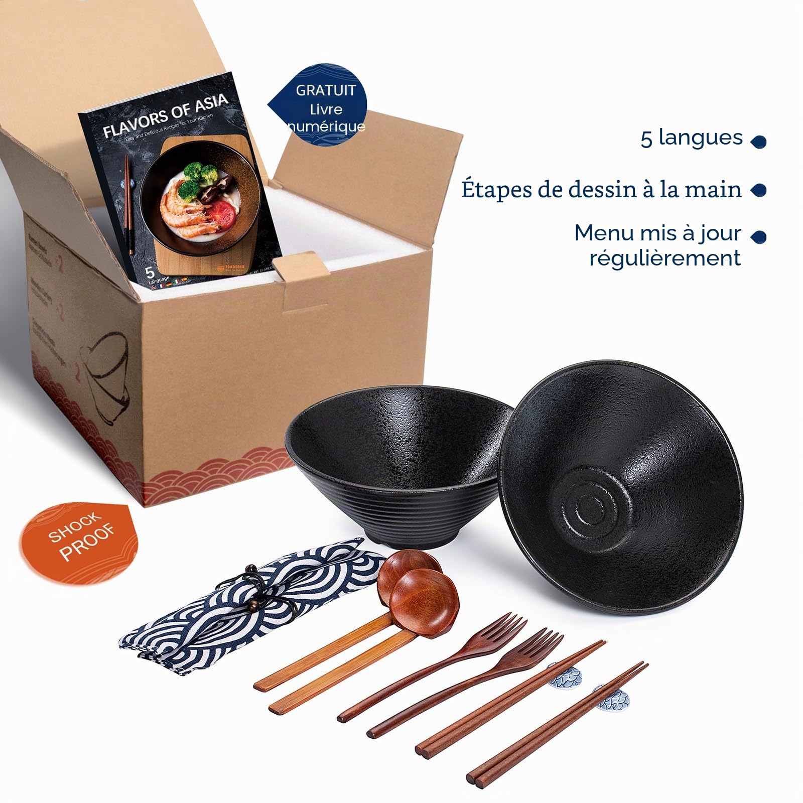 Ensemble de bols à ramen en porcelaine, pour la soupe, le Pho, l'Udon, la salade, les pâtes, les céréales et le mélange de fruits, cadeau fait à la main de style japonais