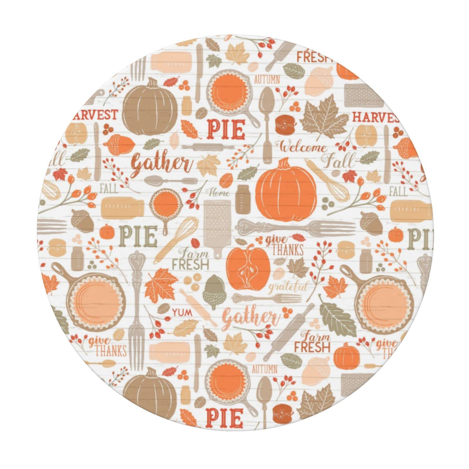 WILL BUDXEG Fall Pumpink Kitchen Rustic Round Fitted Table Cover Elastic Edge Circle Tablecloth 45