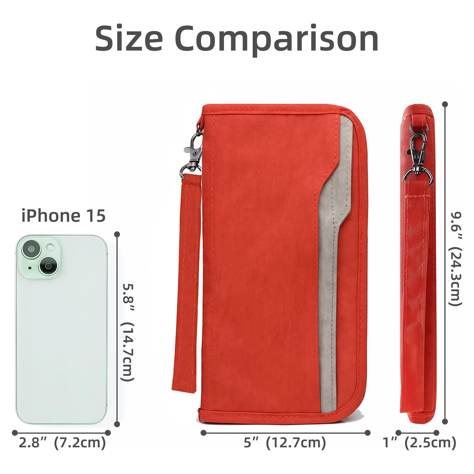 ZOPPEN Passport Holder Family RFID Passport Wallet, Passport Holder Women/Men, Travel Wallet Documents Organizer Zipper Case with Removable Wristlet Strap, Travel Essentials for Flying, #5 Orange, One