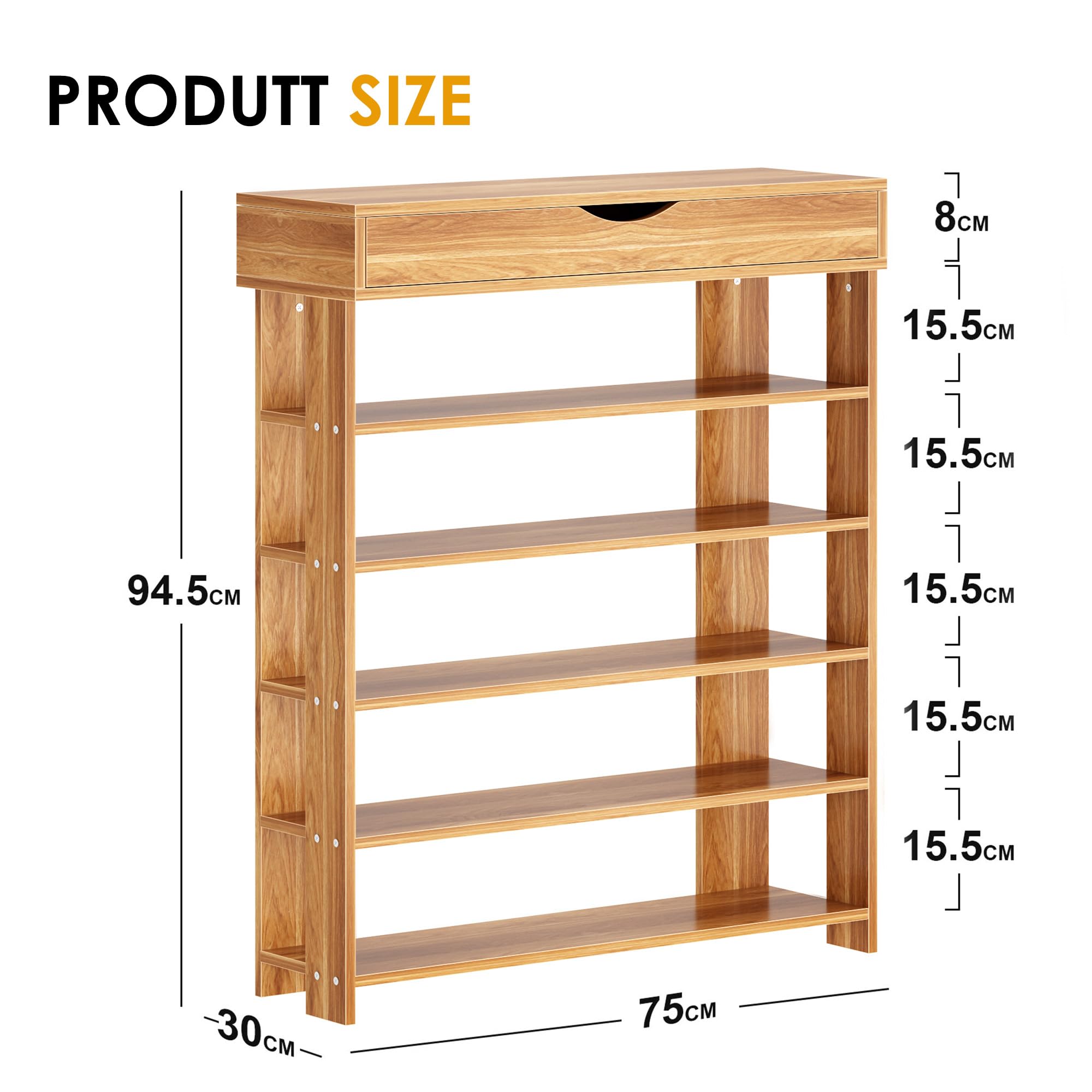 SDHYL Schuhregale Flur Schuhschrank Schmal mit 5 Ebenen 75 x 30 x 94 cm Schuhaufbewahrung Flur Organizer für Eingangsbereich, Diele, Treppenhaus, Wohnzimmer, Schlafzimmer Teck