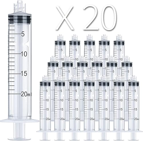 20ml Luer Lock Syringe 20-Pack Plastic 20ml Syringes with Luer Lock Tip, Individually Sterile Sealed, No Needle (20ML, 20.00)
