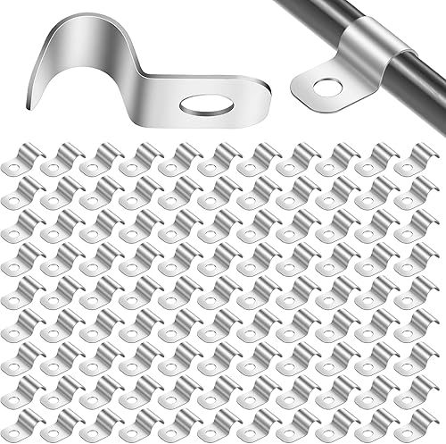Xindojuz - 100 abrazaderas de conducto, clips de cable de 14 de pulgada para exteriores con un agujero, abrazaderas de alambre de acero chapado en