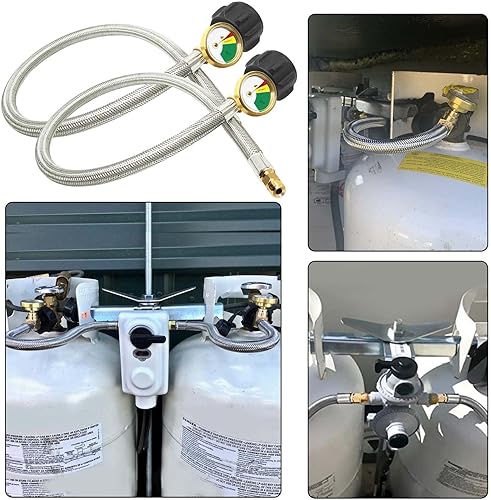 Miniatura 6 de 2 mangueras de propano RV con calibre de 24 pulgadas, manguera trenzada de acero inoxidable para tanque de cámper Rv LP, conector para regulador de
